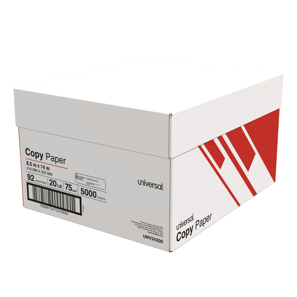 Universal Legal Size Copy Paper, 92 Bright, 20 lb, White, 8-1/2" x 14", 5000 Sheets