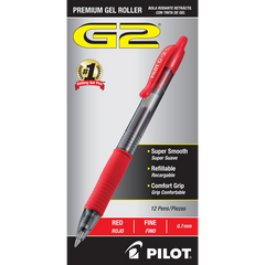 Pilot G2 Retractable Premium Gel Pen, Fine Point 0.7mm, Red Ink, 12 ct