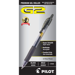 Pilot G2 Retractable Gel Pen, Bold Point 1.0mm, Black Ink, 12 ct