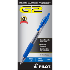 Pilot G2 Retractable Gel Pen, Bold Point 1.0mm, Blue Ink, 12 ct