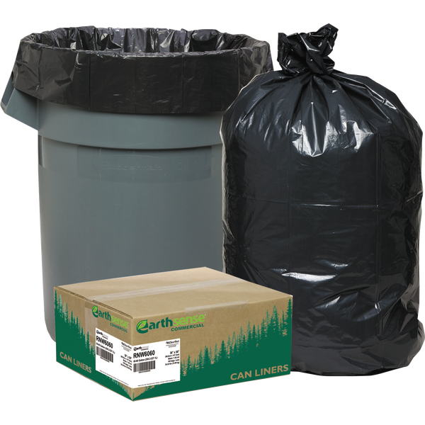 Earthsense Commercial/ReClaim Recycled Trash Bags, Black, 55-60 Gallon, 100 ct