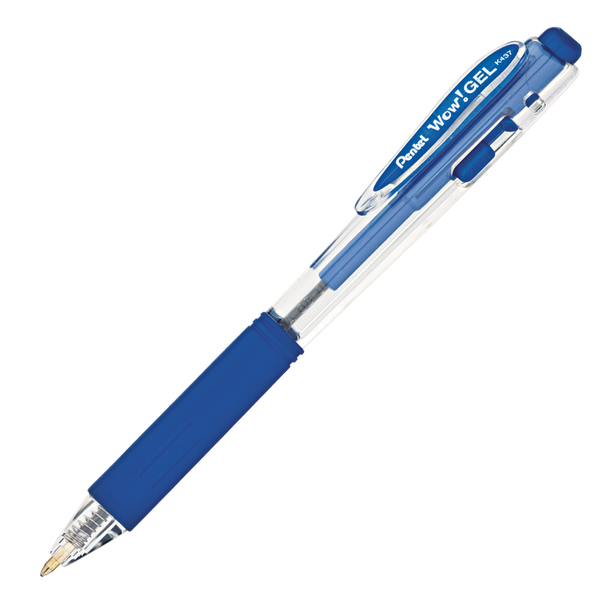 Pentel WOW! Retractable Gel Pen, Medium Point 0.7mm, Blue Ink, 12 ct