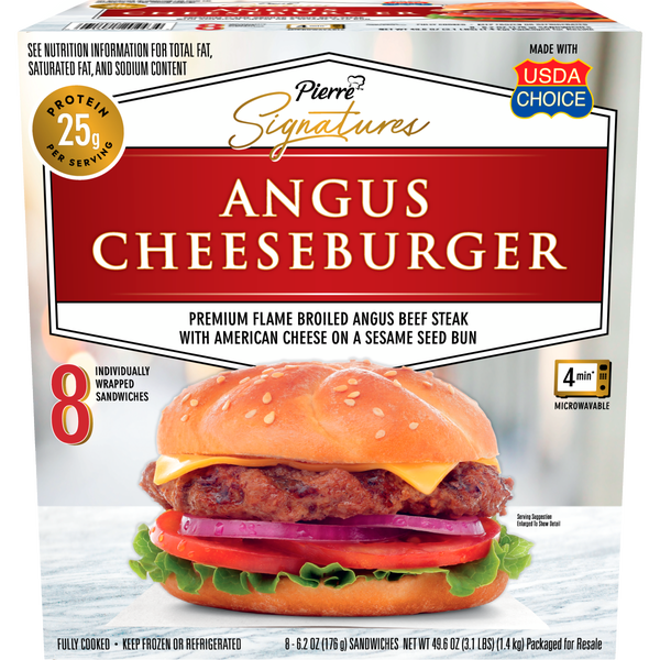 Pierre Signatures Angus Cheeseburger, 6.2 oz, 8 ct