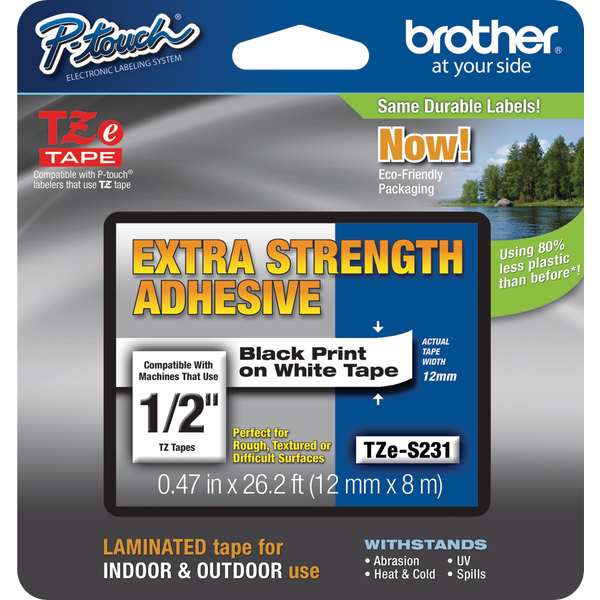 Brother P-Touch TZE Label Tape, 1/2"W x 26'L, Black on White