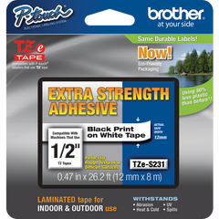 Brother P-Touch TZE Label Tape, 1/2"W x 26'L, Black on White