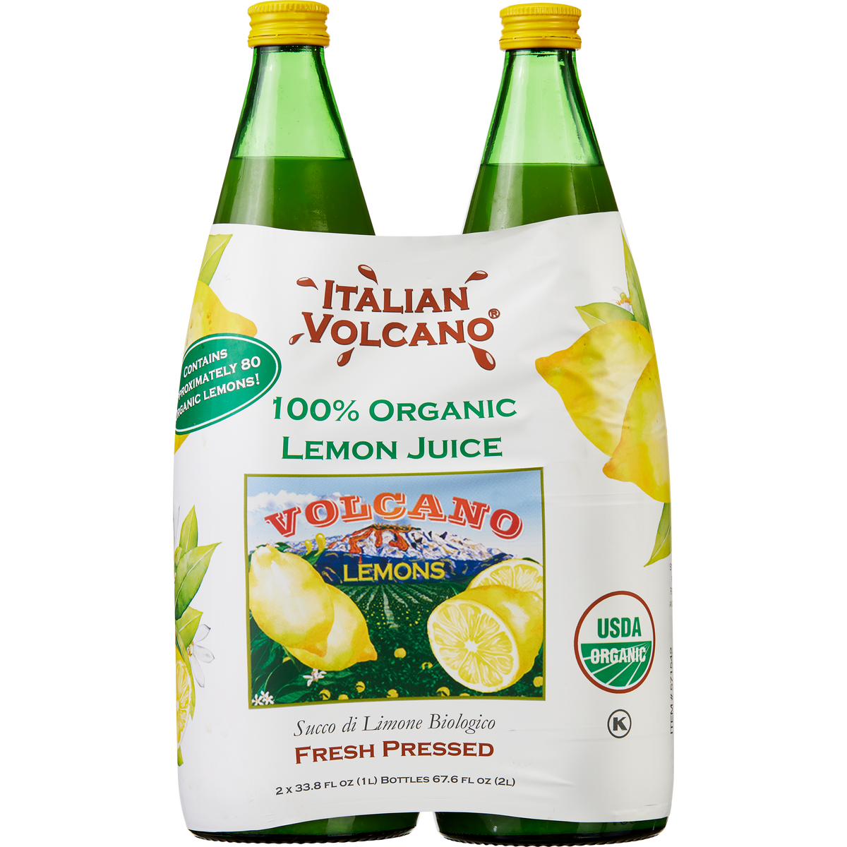 Italian Volcano 100% Lemon Juice, Organic, 33. 8 fl oz, 2 ct