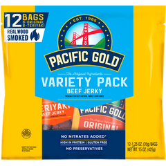 Pacific Gold Beef Jerky, Variety Pack, 1.25 oz, 12 ct