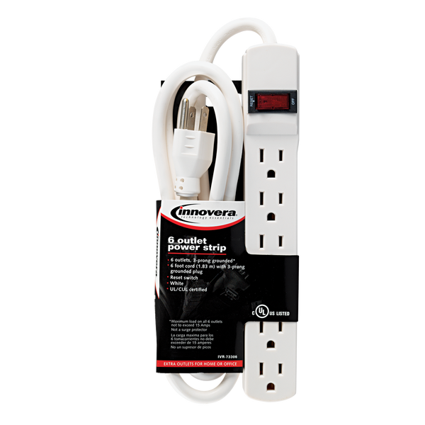 Innovera Power Strip, 6-Outlet, 6 ft Cord, Ivory