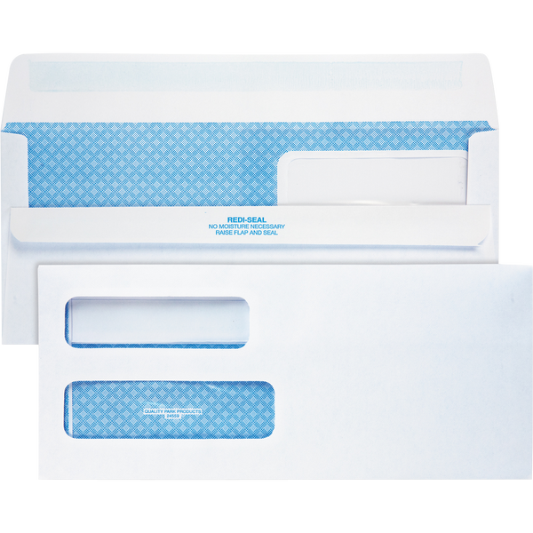 Quality Park #10 Double Window Redi-Seal Security Envelope, White, 500 ct