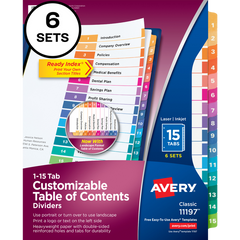 Avery Ready Index Durable Table of Contents Divider, Multi-Color, 15 Tab Set, 6 Sets