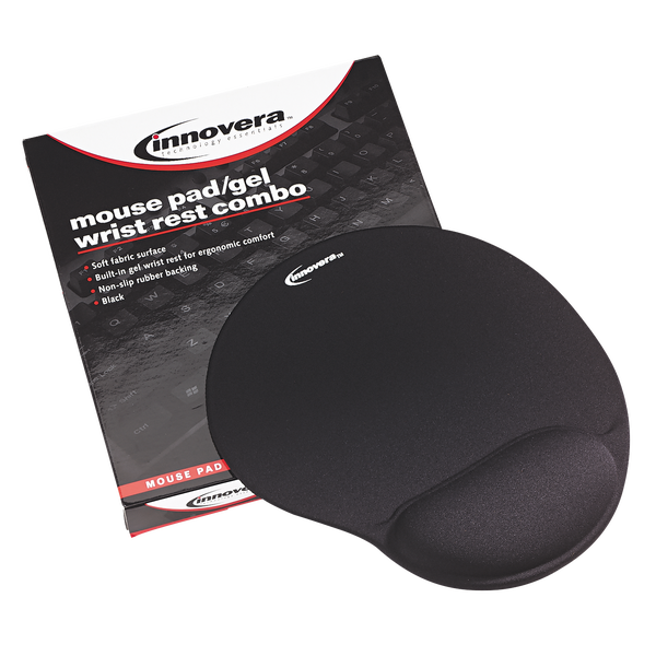 Innovera Mouse Pad with Gel Wrist Rest, Black