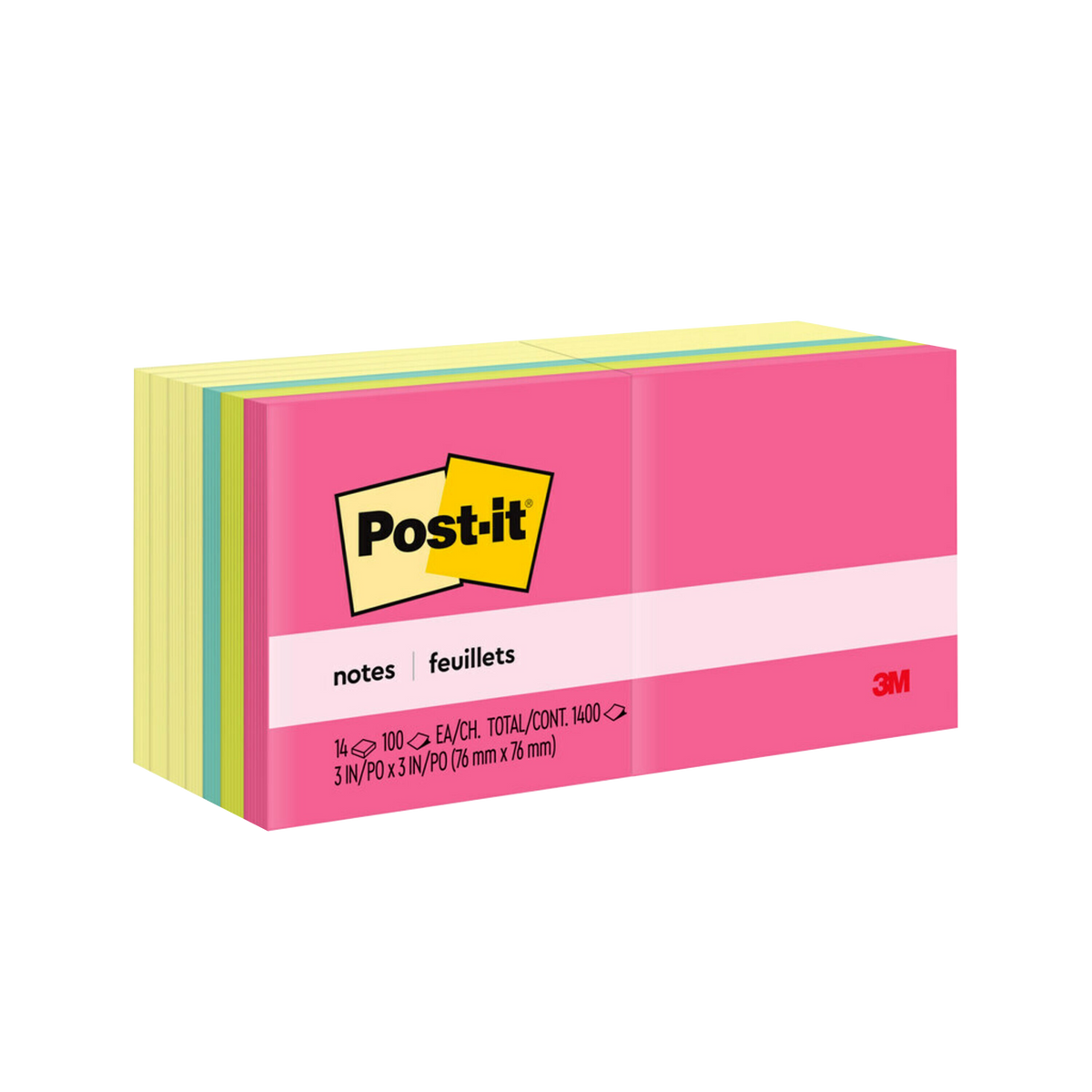 Post-it Notes Value Pack, 3" x 3", Canary Yellow and Poptimistic Collection, 100 Sheets, 14 Pads