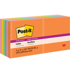 Post-it Super Sticky Notes, 3" x 3", Energy Boost Collection, 90 Sheets, 12 Pads