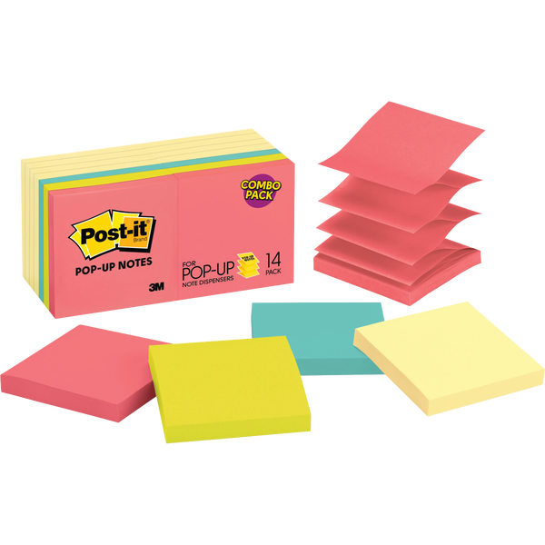 Post-it Dispenser Pop-up Notes, 3" x 3", Canary Yellow and Poptimistic Collection, 100 Sheets, 14 Pads