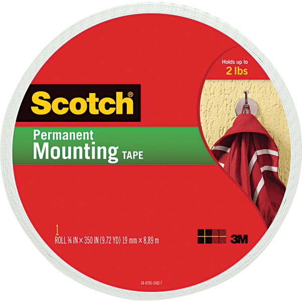 Scotch Double Sided Permanent Mounting Tape, 2 lb Capacity, 3/4" x 350", White