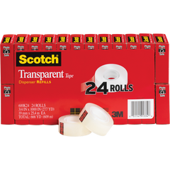 Scotch Transparent Tape Refill, 3/4"W x 1000"L, 24 ct