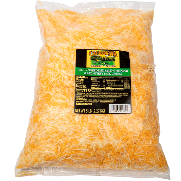 CA Select Farms Mild Cheddar & Monterey Jack Cheese, Shredded, 5 lbs