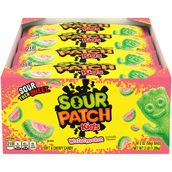 SOUR PATCH KIDS, Soft & Chewy Candy, Watermelon, 2 oz, 24 ct