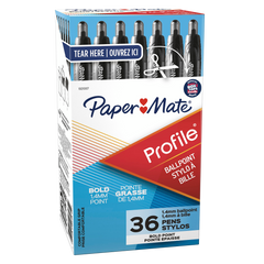 Paper Mate Profile Retractable Ballpoint Pen, Bold Point 1.4mm, Black Ink, 36 ct