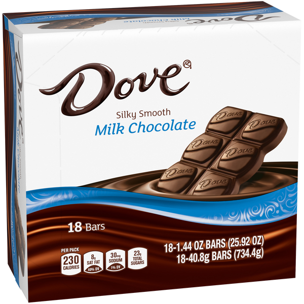 Dove Milk Chocolate Full Size Candy Bars, 1.44 oz, 18 ct