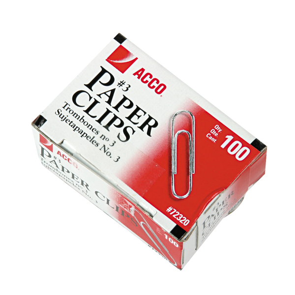 ACCO #3 Paper Clips, Smooth, 1000 ct