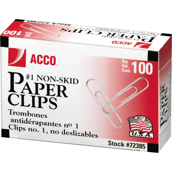 ACCO #1 Paper Clips, Non-Skid, 1000 ct