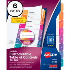 Avery Ready Index Table of Contents Divider, Multi-Color, 8 Tab Set, 6 Sets