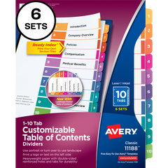 Avery Ready Index Table of Contents Divider, Multi-Color, 10 Tab Set, 6 Sets