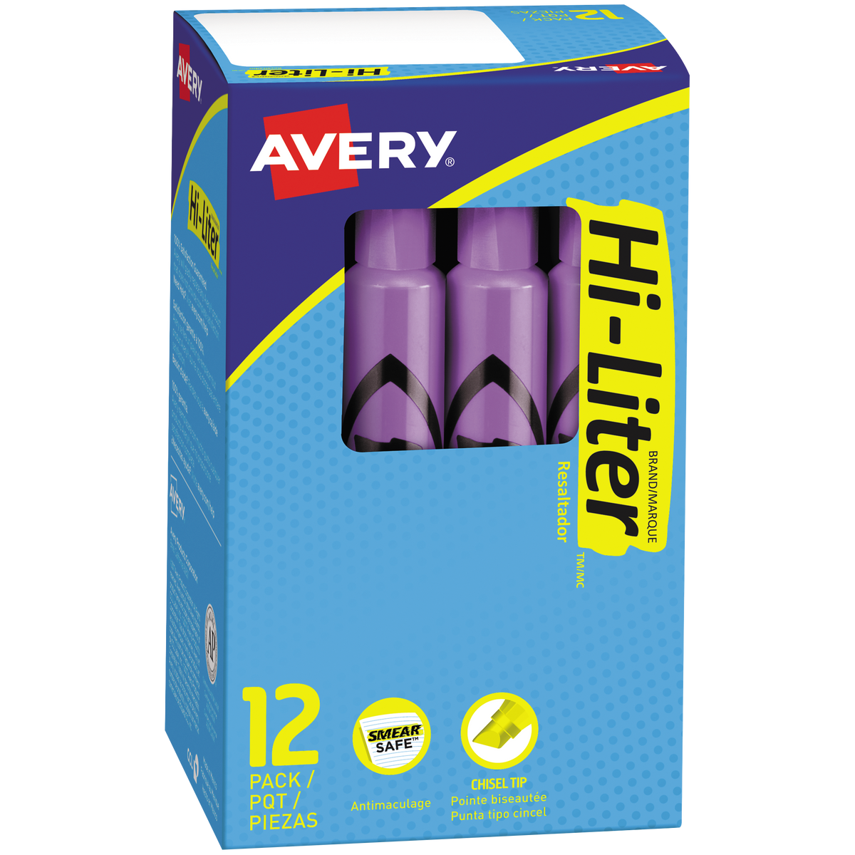 Avery Hi-Liter Tank Highlighter, Chisel Tip, Purple, 12 ct