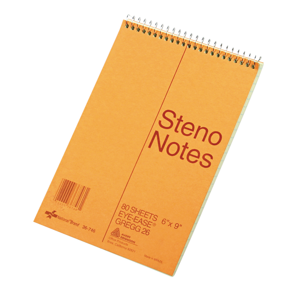 National Steno Book, Gregg Ruled, Green Paper, Brown Cover, 6" x 9", 80 Sheets