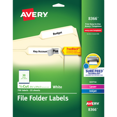 Avery File Folder Labels with Sure Feed, Laser/Inkjet, White, 2/3" x 3-7/16", 750 Labels