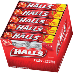 HALLS Relief Cough Drops, Triple Soothing Action, Cherry, 20 ct