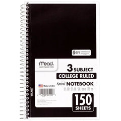 Mead 3-Subject Spiral Notebook, College Ruled, Assorted Colors, 9-1/2" x 5-1/2", 150 Sheets