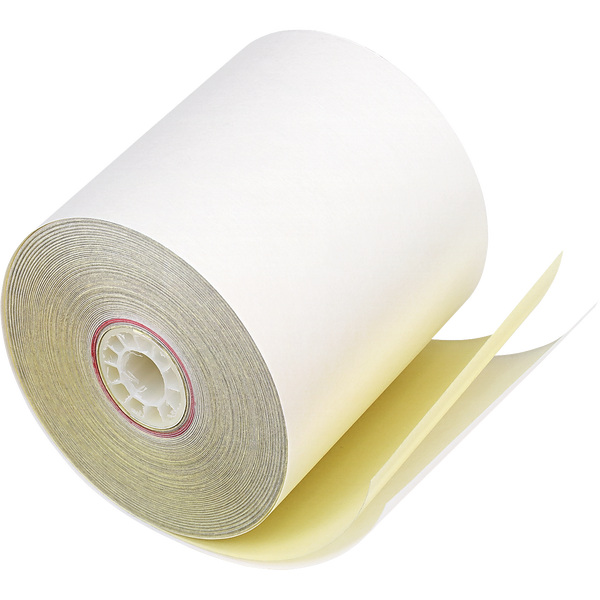 Iconex Impact Printing Carbonless Paper Roll, White/Canary, 3" x 90', 50 Rolls