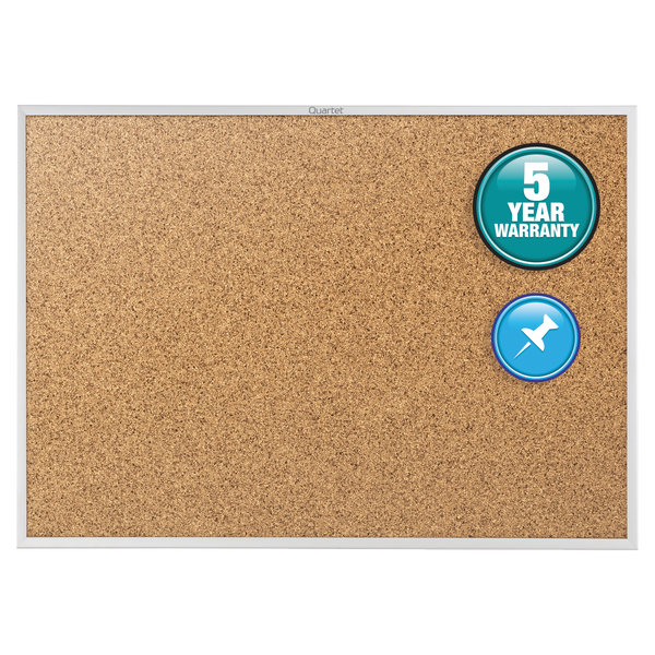 Quartet Cork Board, Aluminum Frame, 36"W x 24"L