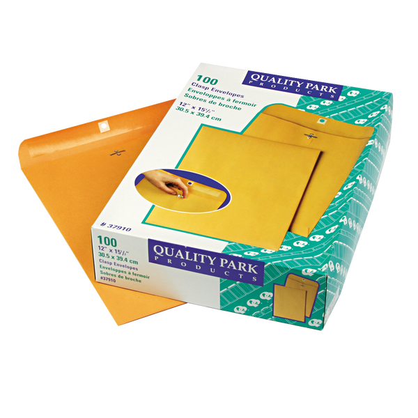 Quality Park 12" x 15-1/2" Clasp Envelope, Kraft, 100 ct