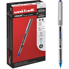 uni-ball Vision Rollerball Stick Pen, Fine Point 0.7mm, Blue Ink, 12 ct