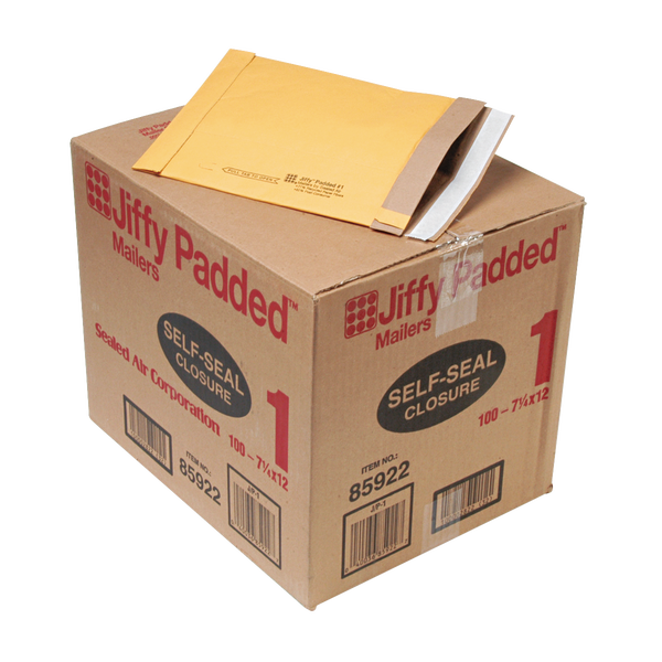 Sealed Air Jiffy #1 Padded Mailer, Self-Seal, 7-1/4" x 12", Kraft, 100 ct