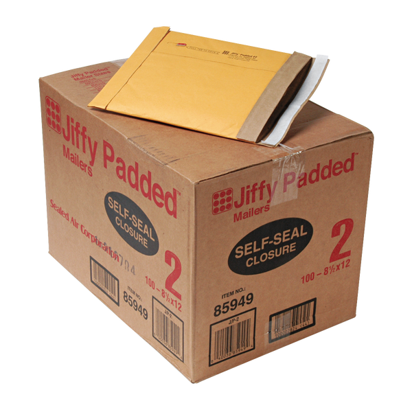 Sealed Air Jiffy #2 Padded Mailer, Self-Seal, 8-1/2" x 12", Kraft, 100 ct