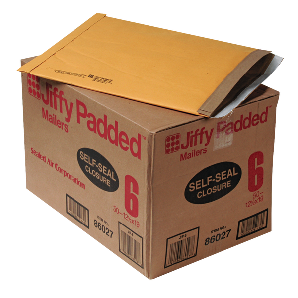 Sealed Air Jiffy #6 Padded Mailer, Self-Seal, 12-1/2" x 19", Kraft, 50 ct