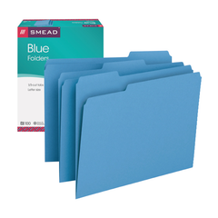 Smead File Folder, 1/3-Cut Tab, Letter, Blue, 100 ct