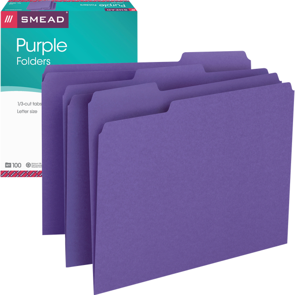 Smead Colored File Folder, 1/3-Cut Tab, Letter, Purple, 100 ct