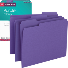 Smead Colored File Folder, 1/3-Cut Tab, Letter, Purple, 100 ct