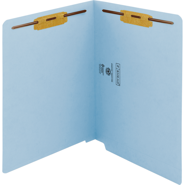 Smead End Tab Fastener Folder, Shelf-Master Reinforced Straight Cut Tab, 2 Fasteners, Letter, Blue, 50 ct