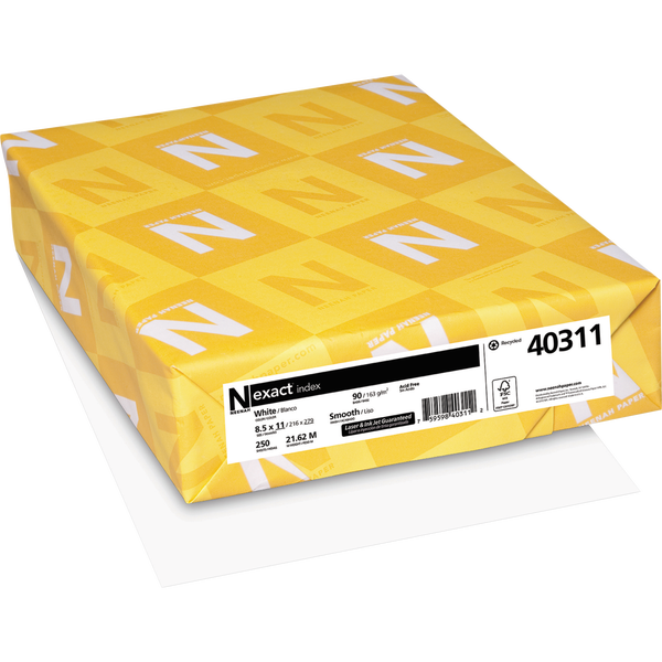 Neenah Exact Index Cardstock Paper, 94 Bright, 90 lb, White, 8-1/2" x 11", 250 Sheets