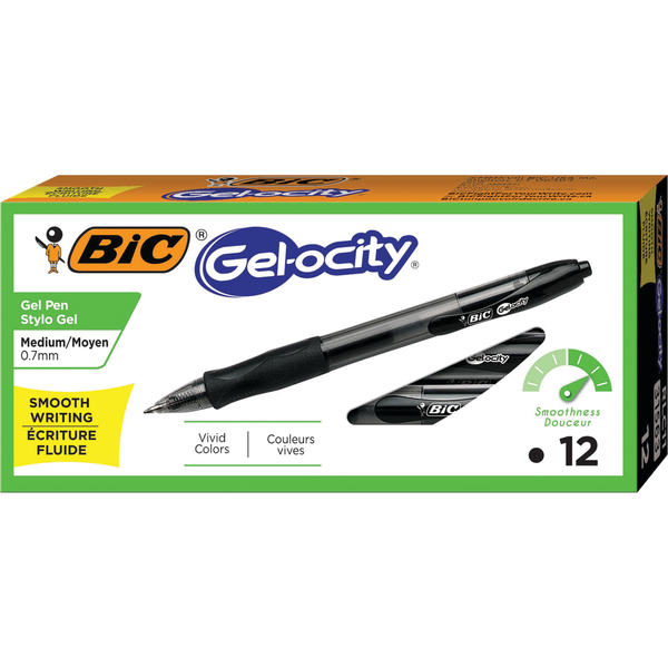 BIC Gel-ocity Retractable Gel Pen, Medium Point 0.7mm, Black Ink, 12 ct