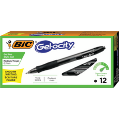 BIC Gel-ocity Retractable Gel Pen, Medium Point 0.7mm, Black Ink, 12 ct