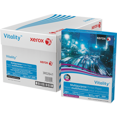 Xerox Vitality 3-Hole Punch Multipurpose Paper, 92 Bright, 20 lb, White, 8-1/2" x 11", 10 Reams, 5000 Sheets