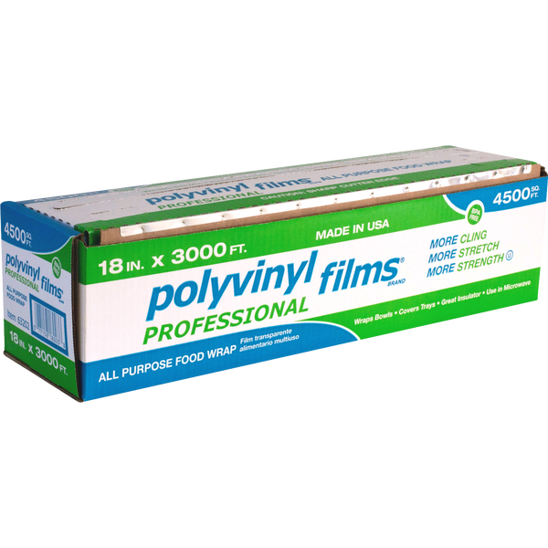 Polyvinyl Films All Purpose Food Wrap, Cutter Box, 18"W x 3000'L