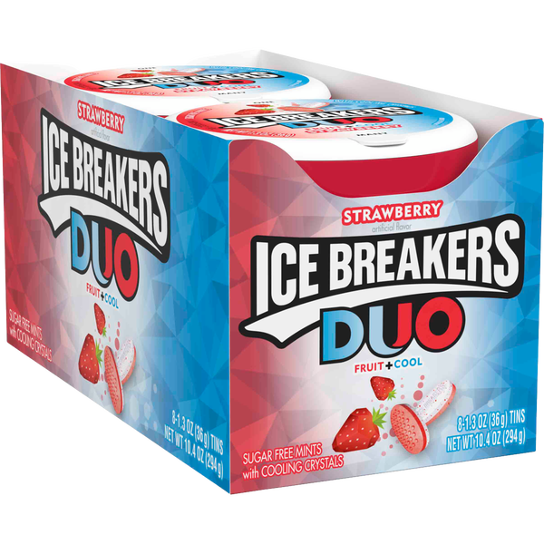 Ice Breakers Duo Sugar Free Mints with Cooling Crystals, Strawberry, 1.3 oz, 8 ct